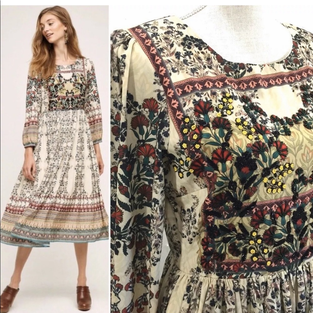 Anthropologie Bhanuni Far Fields Beaded Boho Dress